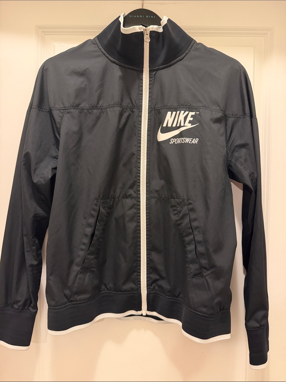 Nike Black Jacket with White Trim Youth Sportswear Zip